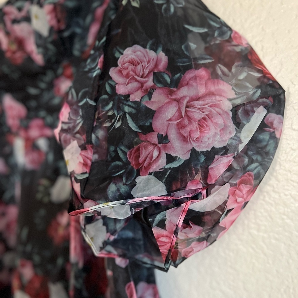 NWOT True Excellence Black Floral Bustier Off-The-Shoulder Maxi Dress - Picture 7 of 9